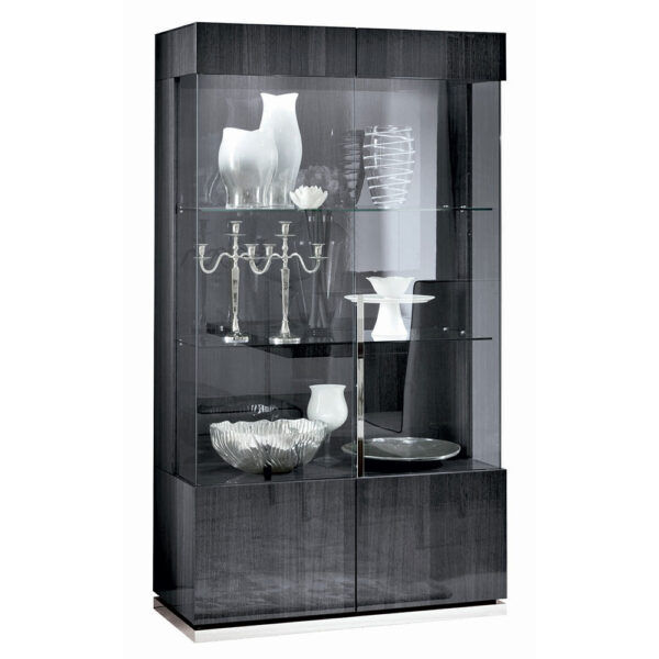 2 Door Assembled Curio Cabinet with Led Lighting - Gray Koto High Gloss