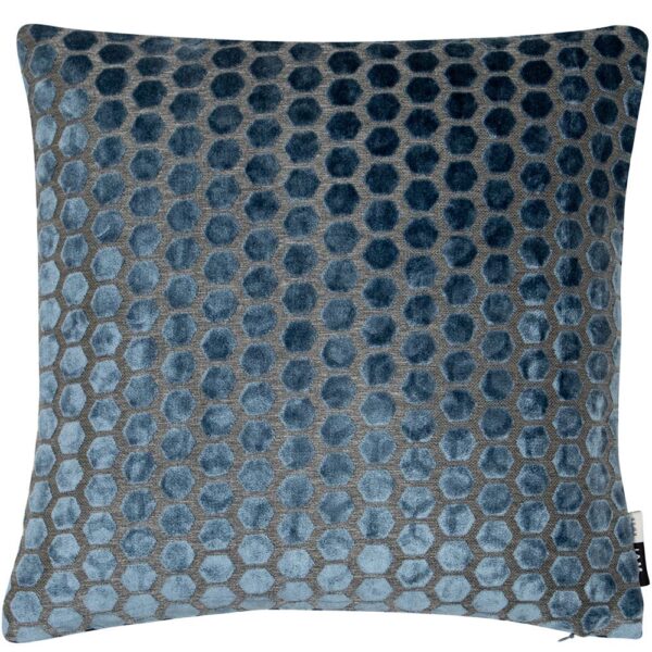 Small Hex Cut Velvet Blue Cushion