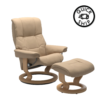Mayfair Medium Classic Chair with Footstool - Paloma Beige with Oak Wood