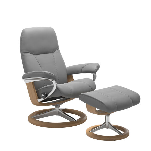 Consul Medium Signature Chair with Footstool - Batick Wild Dove with Oak