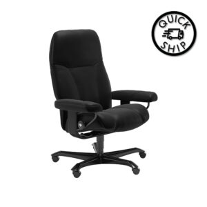 (Quickship) Stressless Consul Office Chair - Paloma Black/Black Wood
