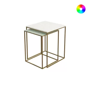 Chelsea Nest of Square Tables - Black Frame, Brass Cast Top, Pebble Colour Shelf