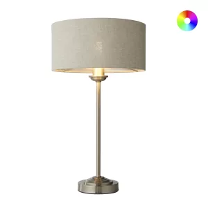 Lighting Highclere Table Lamp Chrome & Natural Linen