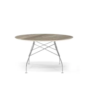 Glossy 128cm Round Table - Chrome plated Steel Frame