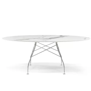 Glossy 192cm Oval Table - Chrome plated steel frame