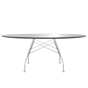 Glossy 194cm Oval Table - Chrome plated steel frame - Black Glass Top