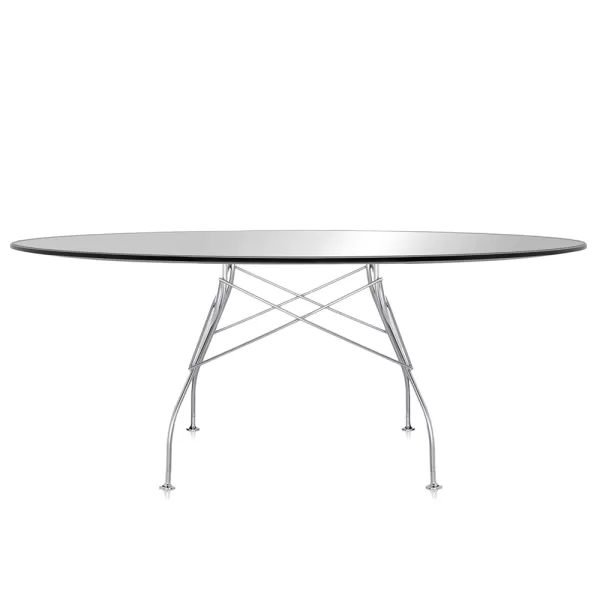 Glossy 194cm Oval Table - Chrome plated steel frame - Black Glass Top