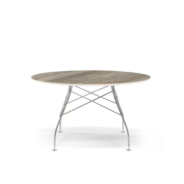 Glossy 128cm Round Table - Chrome plated Steel Frame