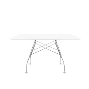 Glossy 130cm Square Table - Chrome plated Steel Frame
