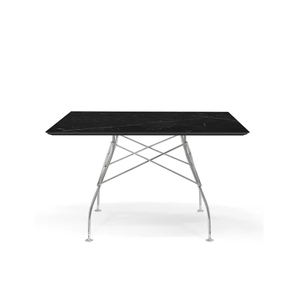 Glossy 118cm Square Table (Rounded corners) - Chrome plated steel frame
