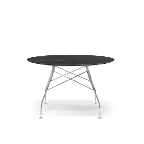 Glossy 118cm Round Table - Chrome plated steel frame