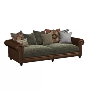 Grand Sofa - Galveston Bark Hide with Coco Olive Velvet Seat Cushion