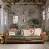 Grand Sofa - Galveston Bark Hide with Coco Olive Velvet Seat Cushion