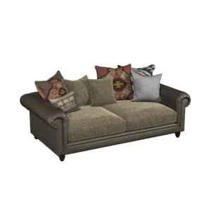 Midi Sofa - Galveston Bark Hide with Coco Olive Velvet Seat Cushion