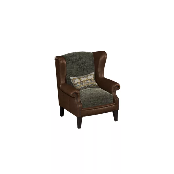 Wing Chair - Galveston Bark Hide with Coco Olive Velvet Seat Cushion