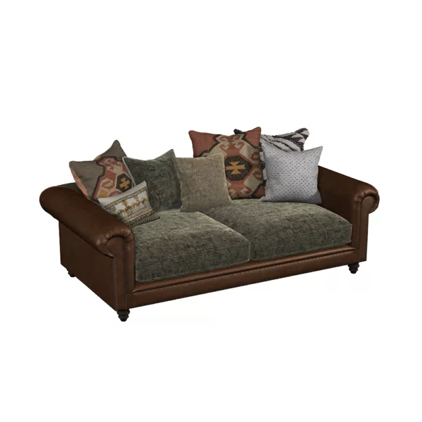 Midi Sofa - Galveston Bark Hide with Coco Olive Velvet Seat Cushion