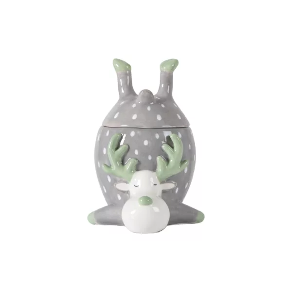 Reindeer Pot with Lid Grey