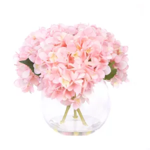 Pink Hydrangeas in Globe Vase