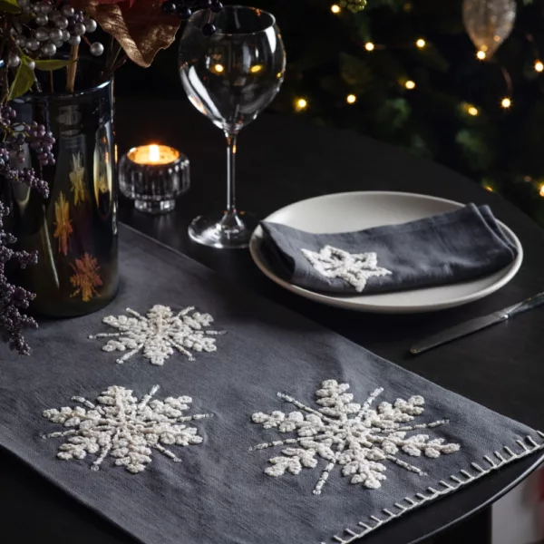 Embroidered Snowflakes Table Runner - Small