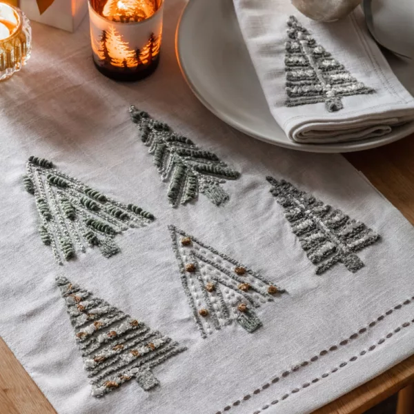 Embroidered Trees Table Runner - Small