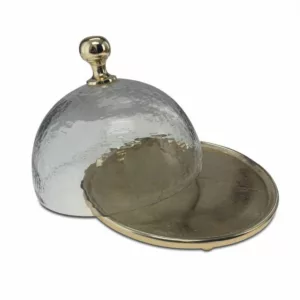 Small Gold Cake Plate with Hammered Glass Dome