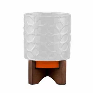 Ceramic Plant Pot with Wooden Stand-Cream