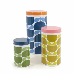 3 Nesting Cannister Tins with Block Flower Design