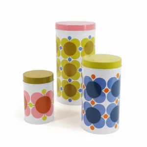 3 Nesting Cannister Tins with Atomic Flower Design