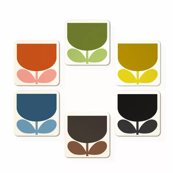 Set of 6 Coasters with Block Flower Design