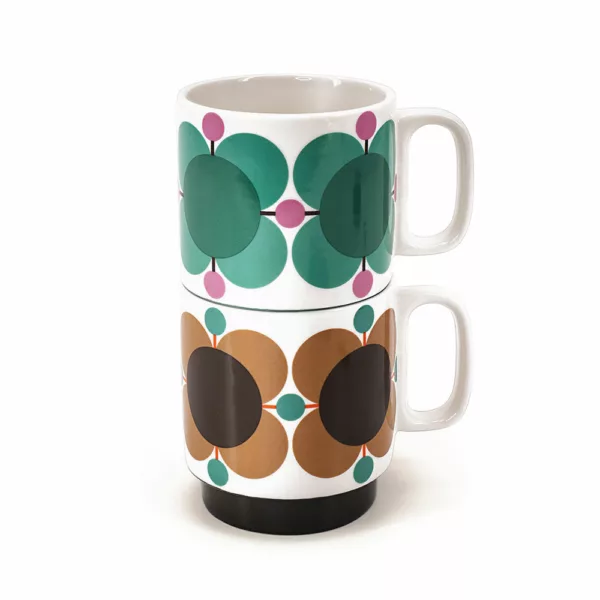 Set of 6 Mugs with Atomic Flower Design