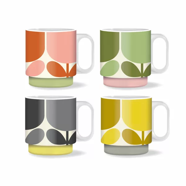 Set of 4 Mugs with Block Flower Design
