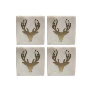 Set of Four Marble Brass Stag Coasters