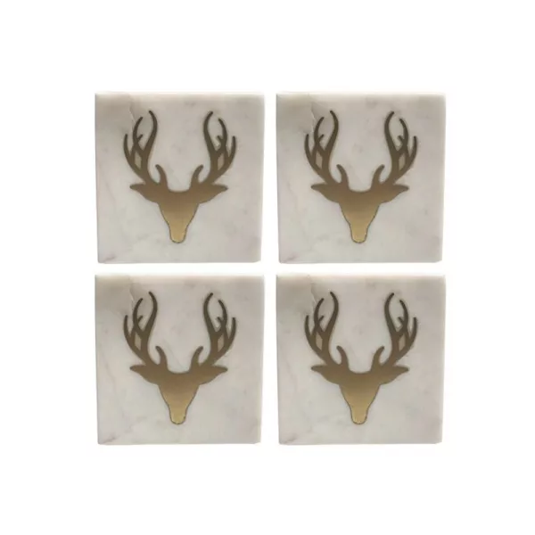 Set of Four Marble Brass Stag Coasters