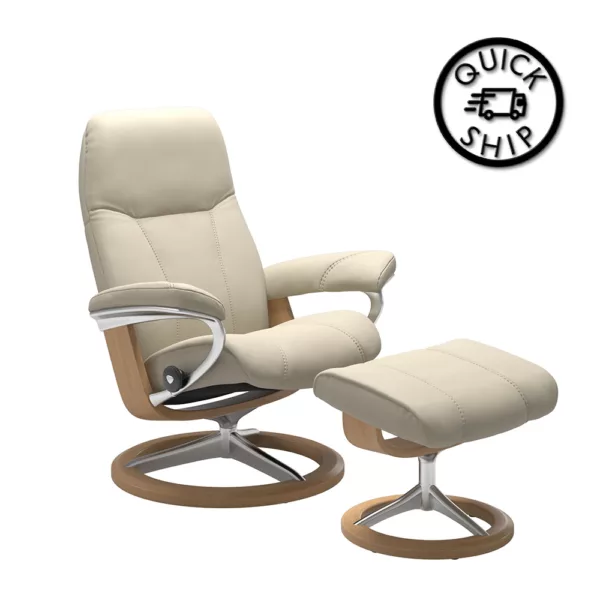 Medium Signature Chair with Footstool - Batick Cream with Oak