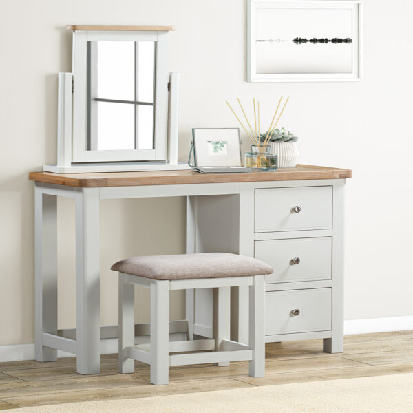 Taunton Painted Oak Dressing Table & Stool with Fabric Seat
